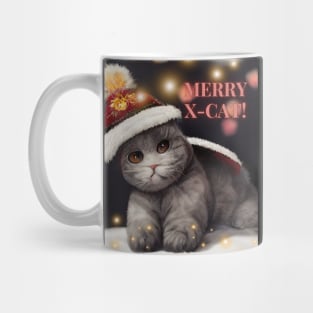 Christmas cat - charming shorthair on the Xmas cosy evening Mug